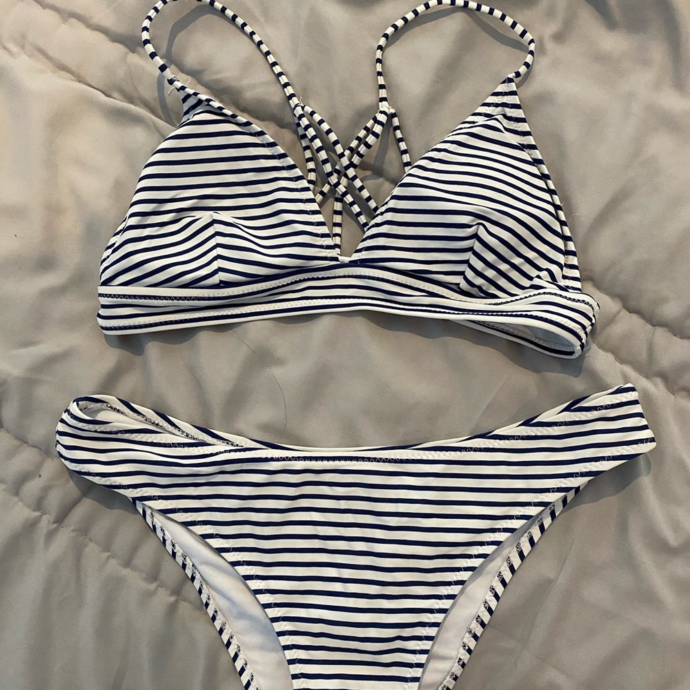 white and blue bikini